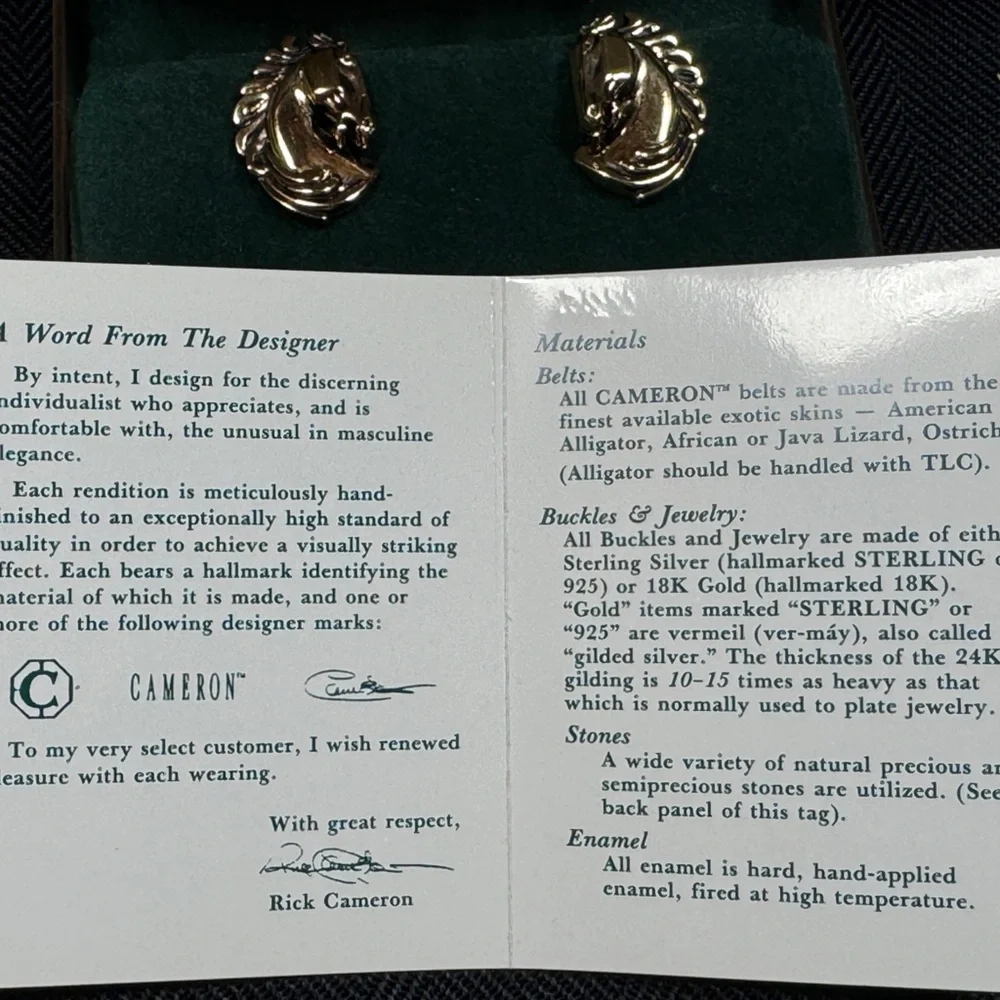 VTG Rick Cameron Horse Head Cufflinks Vermeil 925 Silver-Gilt 24k Gold Wildlife